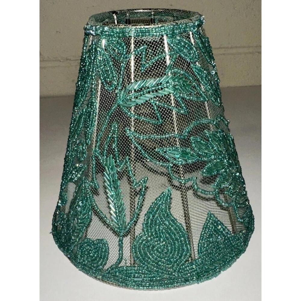 Blueish Green Beaded Metal Lamp Shade Boho Style New